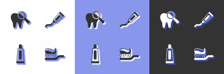Set Toothbrush with toothpaste, Broken, Tube of and icon. Vector