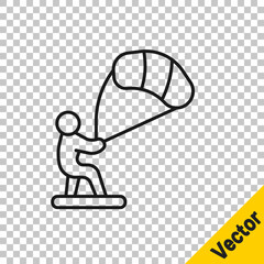 Black line Kitesurfing icon isolated on transparent background. Vector