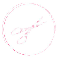 The scissors symbol filled with pink dots. Pointillism style. Vector illustration on white background