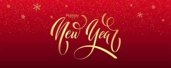 Happy New Year hand lettering calligraphy. Vector holiday illustration element. Typographic element for banner, poster, congratulations.