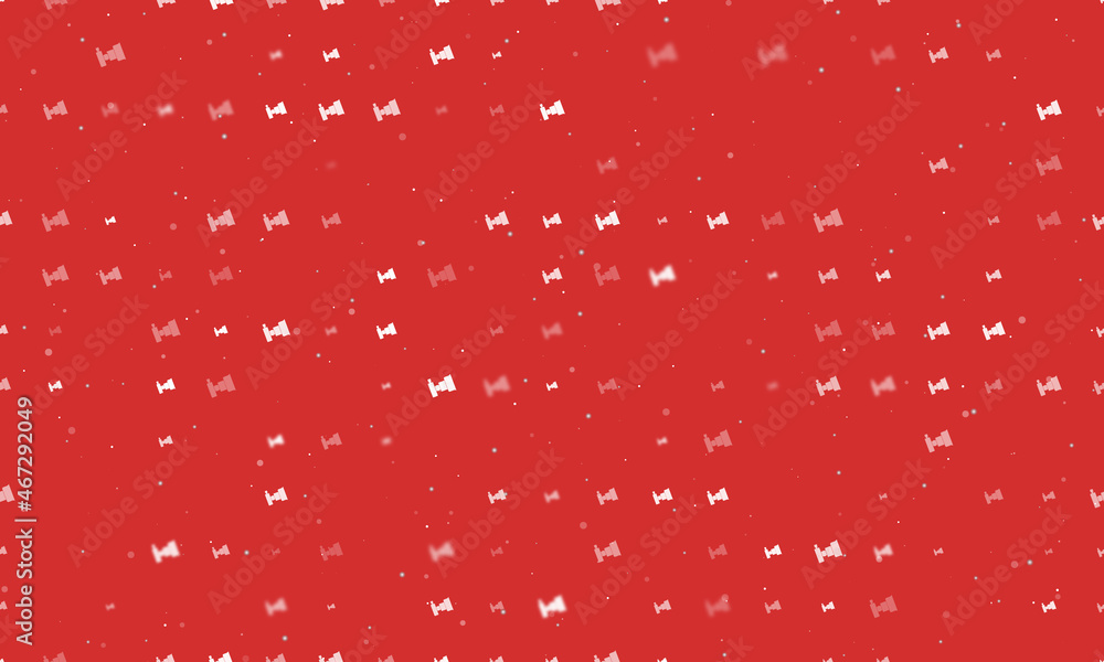 Poster Seamless background pattern of evenly spaced white camera symbols of different sizes and opacity. Vector illustration on red background with stars