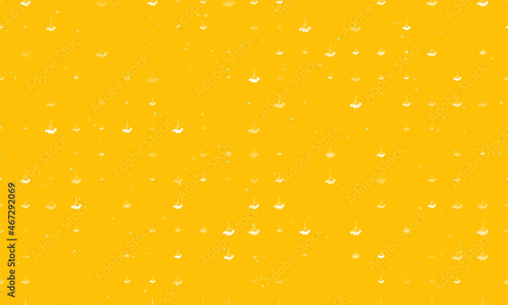 Poster Seamless background pattern of evenly spaced white rowan berrys of different sizes and opacity. Vector illustration on amber background with stars