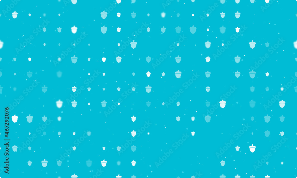 Poster seamless background pattern of evenly spaced white acorn symbols of different sizes and opacity. vec