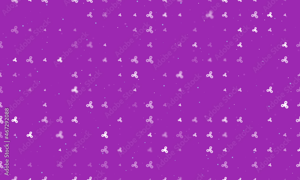 Poster seamless background pattern of evenly spaced white spinner symbols of different sizes and opacity. v
