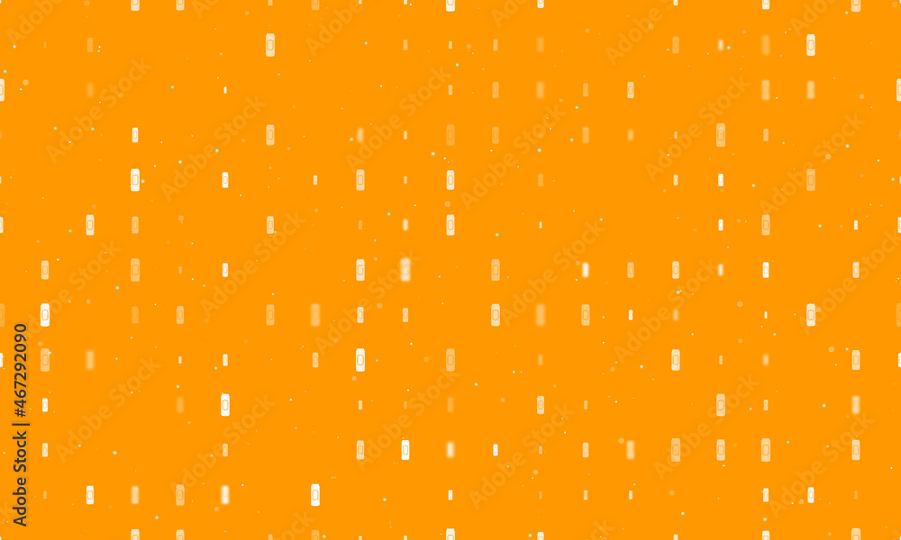 Poster seamless background pattern of evenly spaced white beer can symbols of different sizes and opacity. 
