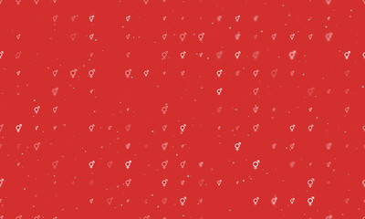 Seamless background pattern of evenly spaced white bigender symbols of different sizes and opacity. Vector illustration on red background with stars