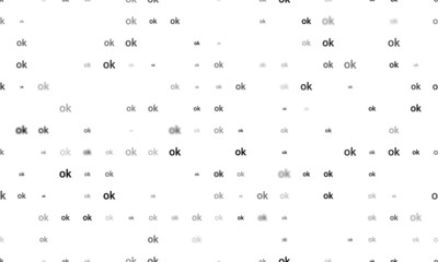 Seamless background pattern of evenly spaced black ok symbols of different sizes and opacity. Vector illustration on white background