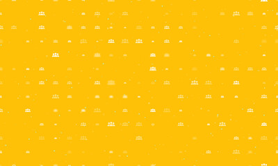Seamless background pattern of evenly spaced white people symbols of different sizes and opacity. Vector illustration on amber background with stars