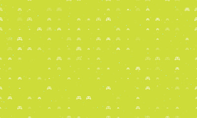 Seamless background pattern of evenly spaced white lesbian symbols of different sizes and opacity. Vector illustration on lime background with stars
