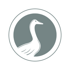 Duck or goose, gray round sign for design on white background, vector illustration