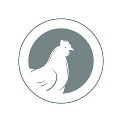 Live chicken, gray round sign for design on white background, vector illustration