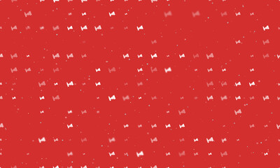 Seamless background pattern of evenly spaced white camera symbols of different sizes and opacity. Vector illustration on red background with stars