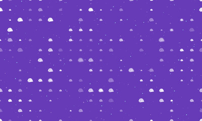 Seamless background pattern of evenly spaced white tourist tents of different sizes and opacity. Vector illustration on deep purple background with stars