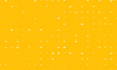 Seamless background pattern of evenly spaced white rowan berrys of different sizes and opacity. Vector illustration on amber background with stars