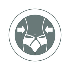 Girl figure and measuring tape, two arrows, gray round sign for design on a white background, vector illustration