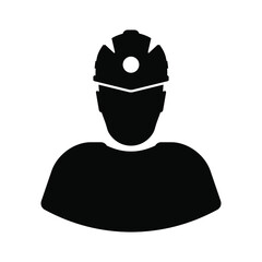 Man in a protective construction helmet, black sign for design on a white background, vector illustration