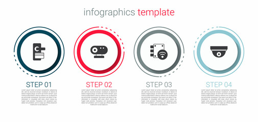 Set Digital door lock, Web camera, and Motion sensor. Business infographic template. Vector