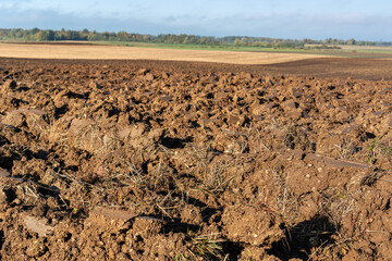 Plowed field in an autumn time.