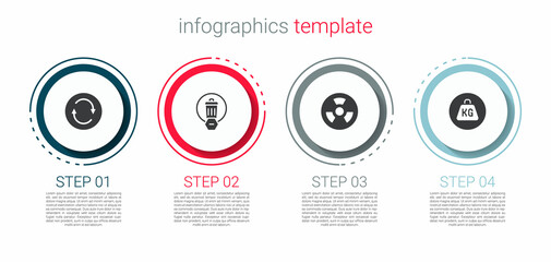 Set Recycle symbol, Trash can, Radioactive and Weight. Business infographic template. Vector