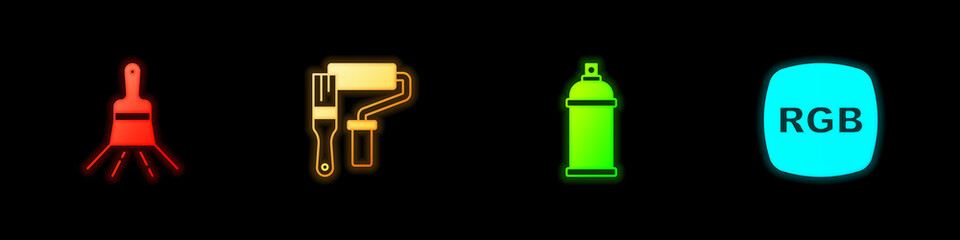 Set Paint brush, roller, spray can and RGB icon. Vector