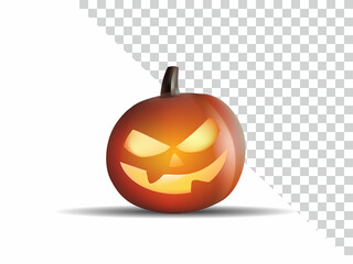 Pumpkin on alpha background. Orange pumpkin with smile for your design for the holiday Halloween. Vector illustration.