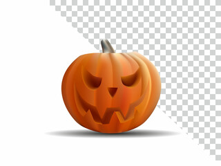 Pumpkin on alpha background. Orange pumpkin with smile for your design for the holiday Halloween. Vector illustration.