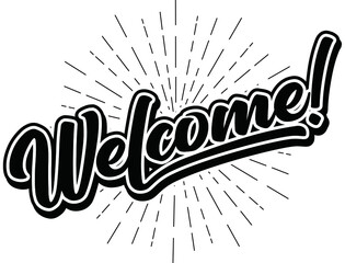welcome -lettering vector on sunburst background