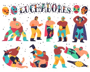 Mexican luchadores. Vector set