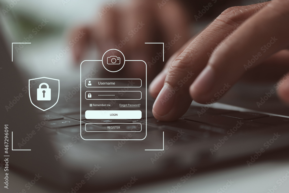 Poster Login, User, identity information security and encryption, secure access to user's personal information, secure Internet access, cybersecurity are all terms when thinking about cyber security.