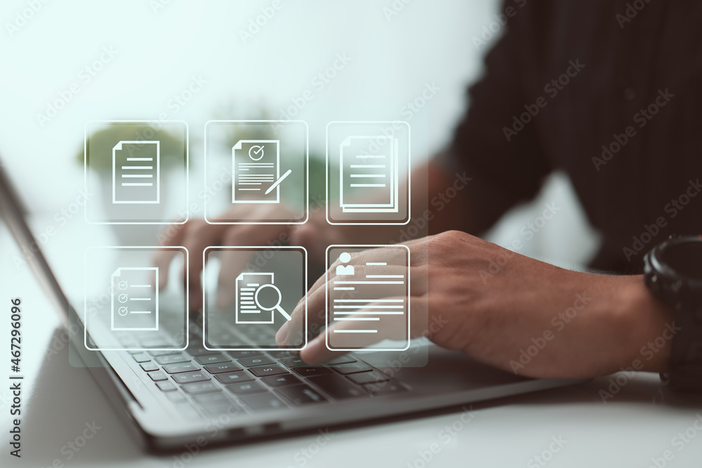 Poster Online virtual documentation database, document management concept.