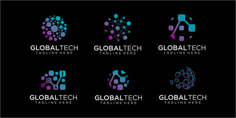 Set of colorful Global data logo design inspirations