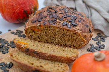 fresh home made pumpkin whole grain no knead bread