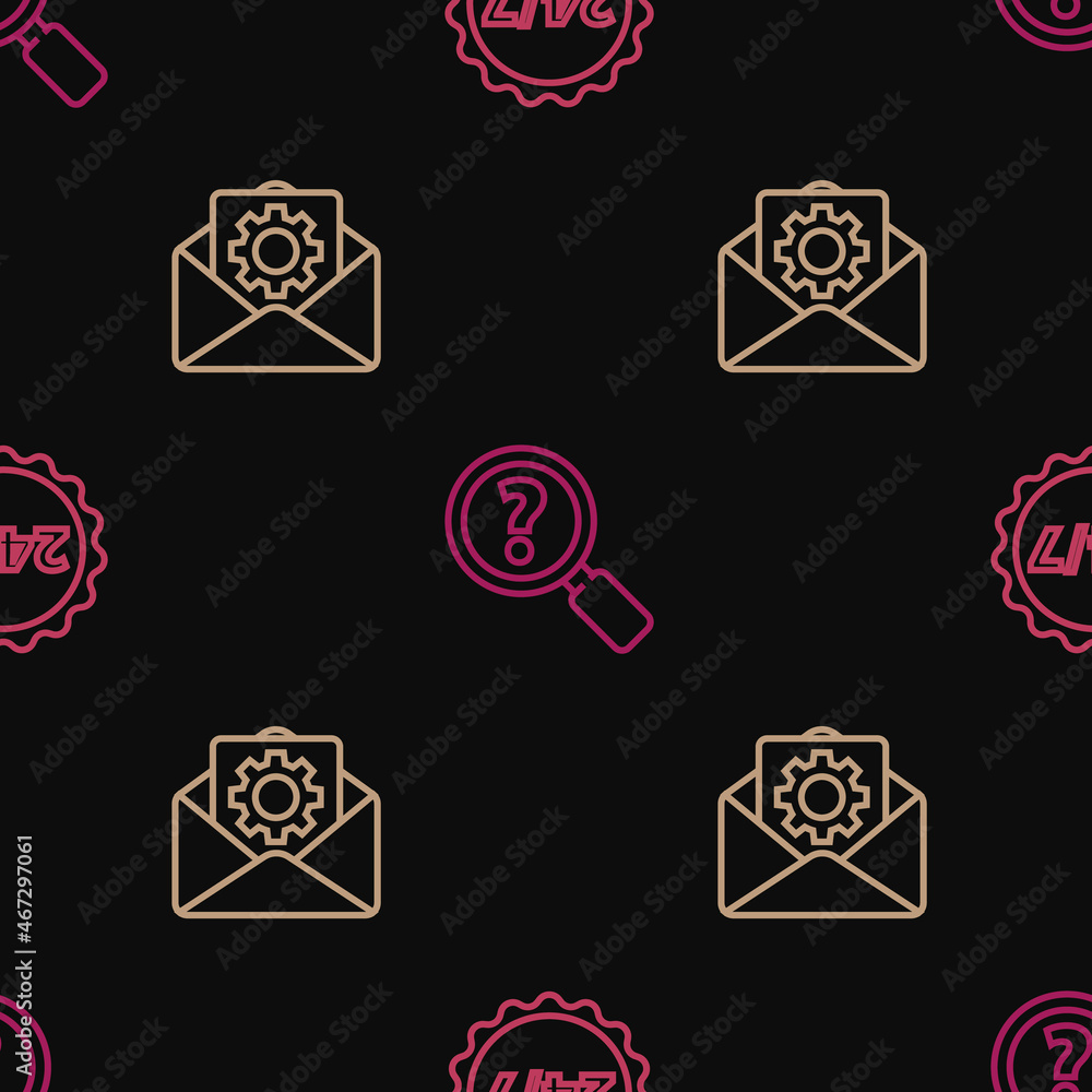 Poster Set line Clock 24 hours, Envelope setting and Unknown search on seamless pattern. Vector