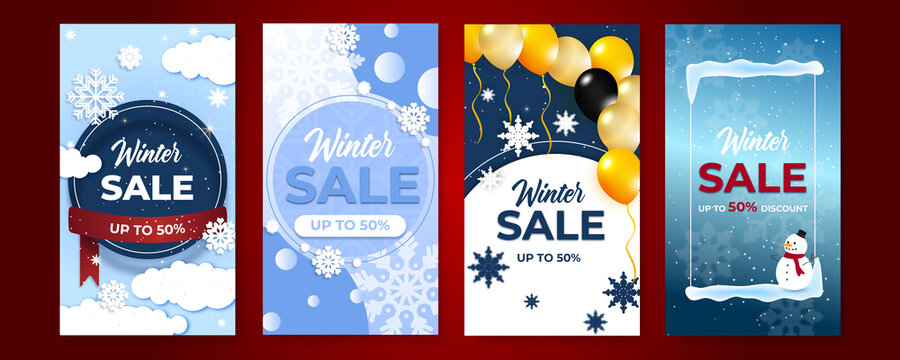 Collection of abstract background designs, winter sale, christmas sale, end year sale, social media promotional content. Vector illustration