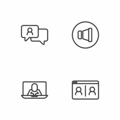 Set line Video chat conference, Speech bubble and Speaker volume icon. Vector