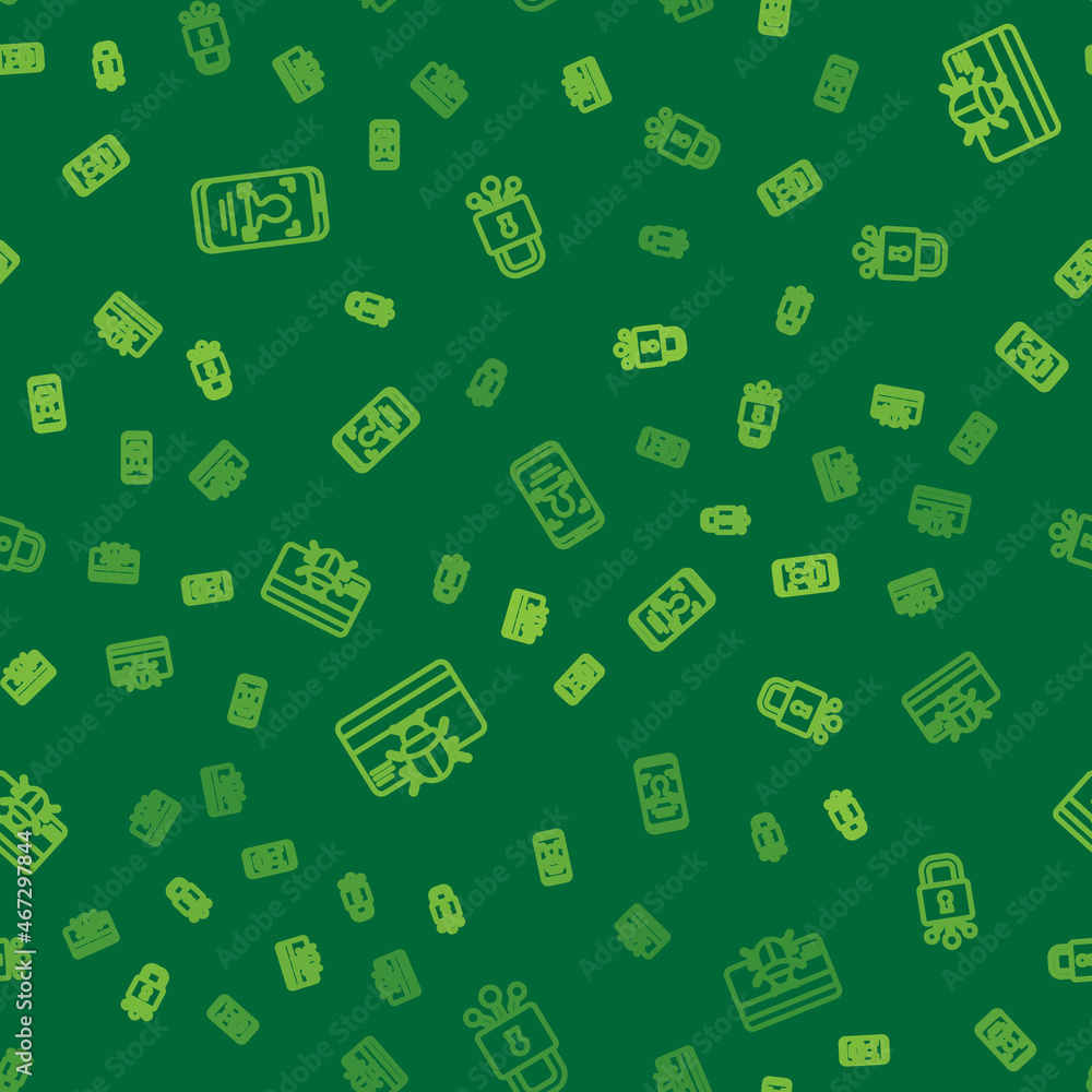 Poster set line mobile and face recognition, system bug in credit card and cyber security on seamless patte