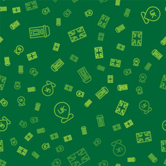 Set line London phone booth, Location England and Flag of Great Britain on seamless pattern. Vector