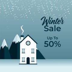 Fototapeta premium Winter poster with golden Christmas snowflakes and stars. Winter big sale poster. Winter background. Winter Christmas sale social media template design background. Vector illustration