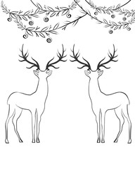 silhouettes of deer on the background of garlands