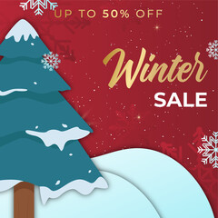 Fototapeta na wymiar Winter poster with golden Christmas snowflakes and stars. Winter big sale poster. Winter background. Winter Christmas sale social media template design background. Vector illustration