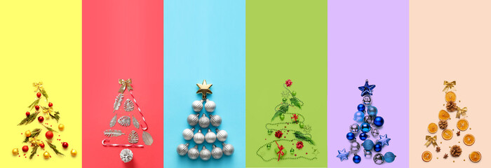 Christmas tree made of coniferous branches and decorations isolated on white background