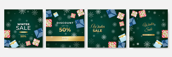 Fototapeta na wymiar Winter Christmas end year sale sale social media greeting cards. Trendy abstract square Winter Holidays art templates. Suitable for social media post, mobile apps, banner design and web/internet ads.