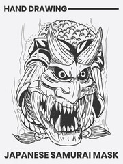 Japanese style oni samurai mask tattoo design
