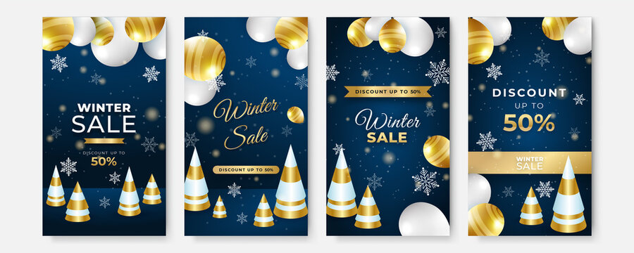 Winter Christmas end year sale sale social media greeting cards. Trendy abstract story Winter Holidays art templates. Suitable for social media post, mobile apps, banner design and web/internet ads.