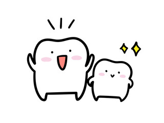 元気なピカピカのかわいい歯の手書き風イラスト