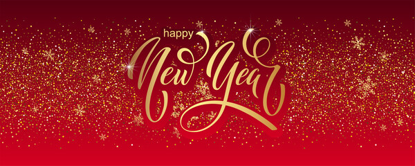 Happy New Year hand lettering calligraphy. Vector holiday illustration element. Typographic element for banner, poster, congratulations.