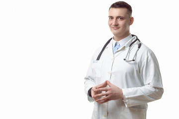 Medicine Ideas. Portrait of Positive Professional Confident Male GP Doctor Posing in Doctor's Smock...