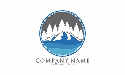 Forest mountain and sea vector logo
