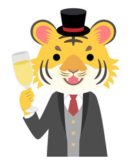 シャンパンで乾杯するフォーマルなトラ