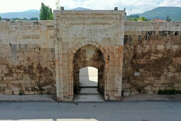 Mahperi Hatun Caravanserai is located in Pazar district. The caravanserai was built in 1238 during the Anatolian Seljuk period. Tokat, Turkey.